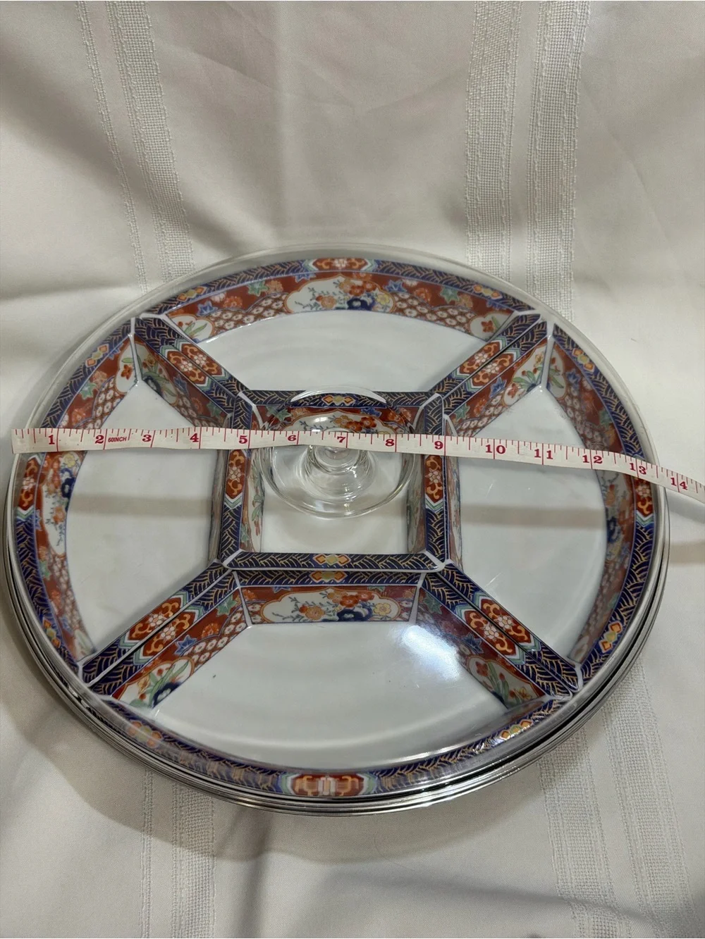 Vintage IMARI Lazy Susan Condiment Appetizer Porcelain Serving Dish Set With Lid